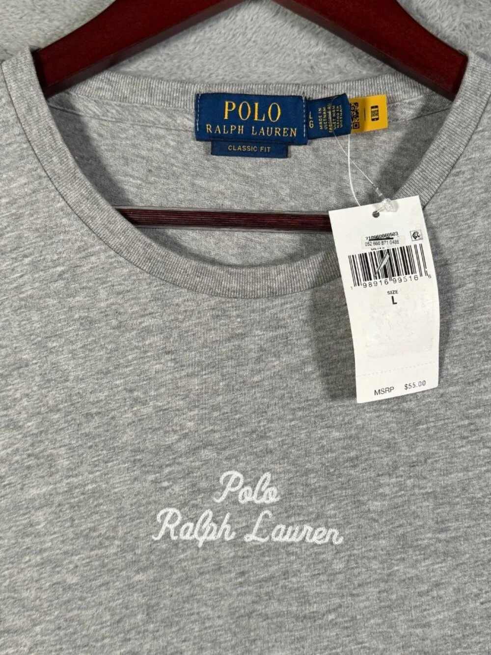 Polo Ralph Lauren T Shirt Mens L Gray Script Logo Embroidered Classic Fit $55
